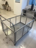 Chariot à main pliable en acier robuste avec clôture en treillis métallique |   Chariot à plateforme industriel à quatre roues, roues pivotantes en gros