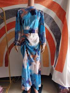 أحدث عباية فستان ماكسي طويلة وأنيقة بطباعة فنية للنساء المسلمات بالجملة من دبي لعام 2024 بتصميم أزياء إسلامية محتشمة - Product Image 6