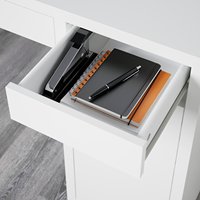 Bureau d'ordinateur en bois blanc durable avec tiroirs noirs, poste de travail moderne pour l'étude, la rédaction, la maison, l'école, la table de jeu, meubles