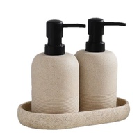 Ensemble de distributeurs de savon de luxe en résine avec plateau, lot de 2, imitation pierre mouchetée, côtelé, écologique, pour lotion, ensemble moderne pour comptoir
