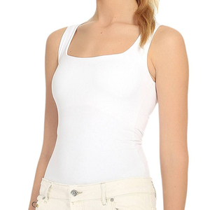 Haut tricoté décontracté pour femme à col carré et manches courtes, couleur unie, longueur normale, minimaliste, élégant, confortable et extensible - Product Image 5