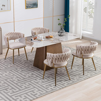Chaises de salle à manger en tissu classique moderne, pieds en métal doré, dossier en velours tissé doux, design de luxe léger, meubles de maison HF
