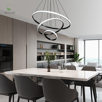 Lustre suspendu LED moderne de luxe en acrylique à 3 anneaux dorés 220V, cercle, pour la décoration de la maison et de l'hôtel, hauteur réglable