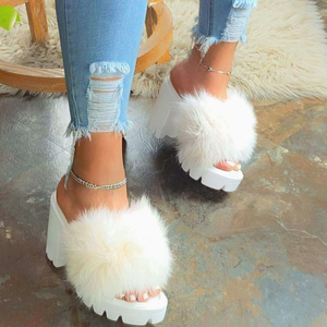 Sandali con tacco alto e tacco spesso in pelliccia di coniglio di grandi dimensioni di alta qualità pantofole da donna <span class=keywords><strong>Sexy</strong></span> con tacco alto - Product Image 3