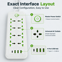 Multiprise universelle 8 voies avec ports USB et USB-C PD, longueur de câble personnalisable, console d'alimentation pour salon