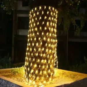 Lampu setrip taman Natal 1.5*1.5m 96LED, lampu jaring kelap-kelip Web peri