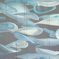 Luminaire suspendu personnalisé de style art moderne pour villa, motif feuille de lotus bleue ronde