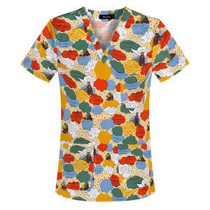 100% algodón elástico Scrub Tops uniformes médicos impreso Scrubs Top quirúrgico médico Scrubs uniforme - Product Image 4