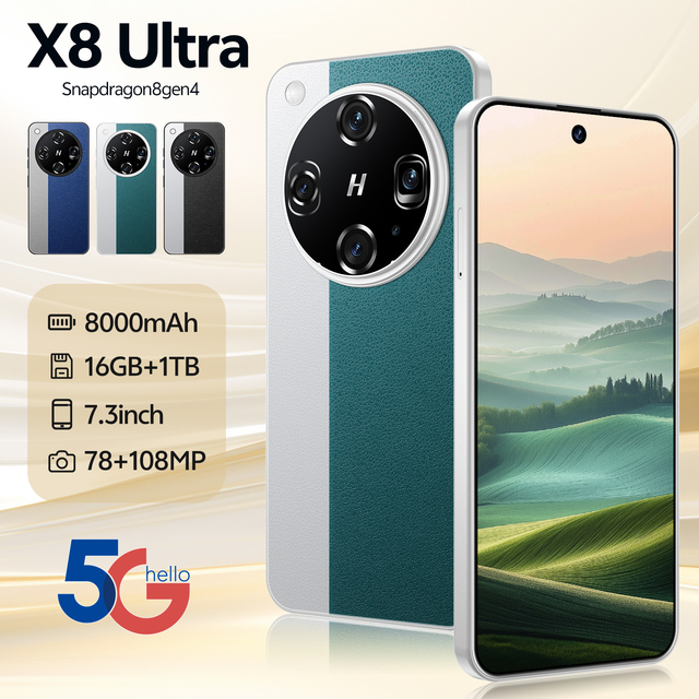 X8 Ultra Deca Core CPU Gaming Smartphone With 7.3-inch HD Screen 16GB+1TB Storage Android 15 System Dual SIM Card Mobile Phone