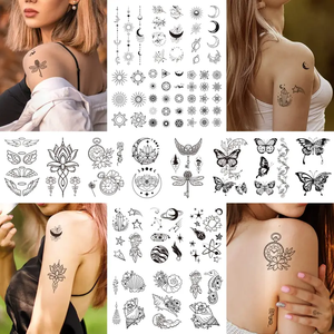 <span class=keywords><strong>Tatouage</strong></span> corporel autocollant noir <span class=keywords><strong>dessin</strong></span> au trait <span class=keywords><strong>fleur</strong></span> papillon jetable étanche à la transpiration tatouages temporaires pour femmes - Product Image 2