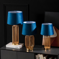Lampe de chevet de luxe pour hôtel, décoration de bureau, abat-jour bleu élégant haut de gamme, lampes de table en métal doré