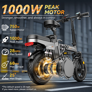 Prix d'usine <span class=keywords><strong>A12</strong></span> Entrepôt US Vélo électrique pliable 15AH 48V 1000W de puissance maximale Pneu large 14 pouces Batterie au lithium Acier au carbone - Product Image 2