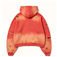 Sudadera con capucha con cremallera, estilo vintage urbano, de algodón, con estampado personalizado, oversize, con lavado ácido y logotipo de pedrería