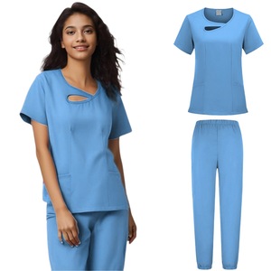 Women <b>Scrub</b> Set Short Sleeve Knitted Moisture Wicking Hospital Uniform Work <b>Clothes</b> For Medical Staff - Product Image 4