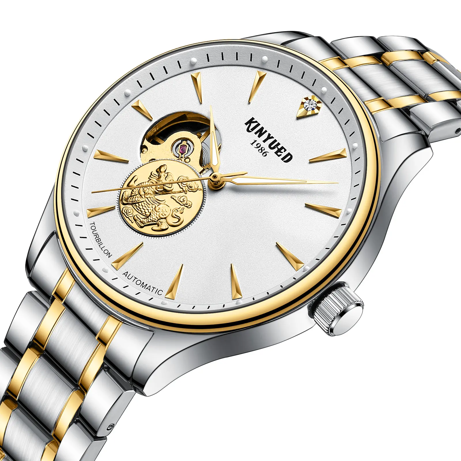 High quality gold and silver stainless steel band white dial from KINYUED factory watches for men