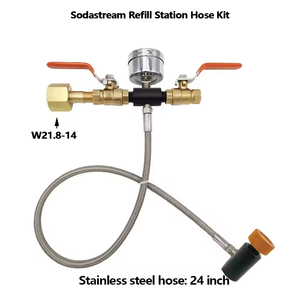 อะแดปเตอร์วาล์วบอลสำหรับเติม CO2 สำหรับถังคาร์บอเนเตอร์ Sodastream Tr21-4 พร้อมเกจวัดแรงดัน 250 บาร์ และท่อเหล็กถักขนาด 24 นิ้ว - Product Image 3