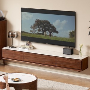 Solid Wood TV Cabinet Black <b>Walnut</b> Wood Stone Slab Top Storage Living Room Stand - Product Image 1