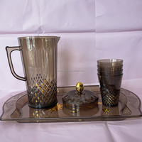 Carafe à café et thé en plastique transparent de 2,1 L avec 4 tasses, ensemble de carafes exquises de style Ramadan avec plateau