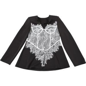 Viviblook Z105TP01 New Women's Suit Elegant Fit Lace Patchwork <b>Buttoned</b> V-Neck Blazer Jacket - Product Image 5