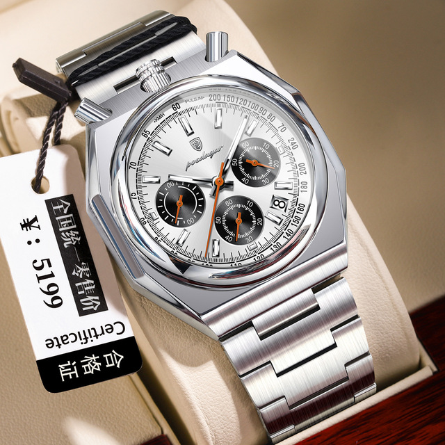 POEDAGAR 897 Men New Wristwatch Luminous Waterproof Stainless Steel Quartz Man Watch Chronograph Date High Quality Men's Watches