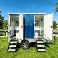 Remorque WC portable double, toilettes mobiles extérieures, remorque de salle de bain temporaire avec climatiseur