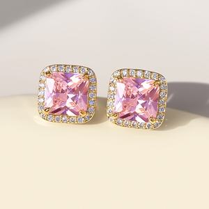 Bling Gemstone Stud <b>Earrings</b> 18K Gold Plated Jewelry Square Zircon Trendy <b>Earrings</b> <b>Women</b> - Product Image 3