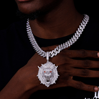 Pendentif Tête de Lion Bling Hip Hop Luxe en Laiton Plaqué Or 18K avec Diamants CZ et Moissanite VVS pour Homme