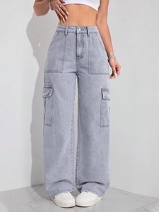 Jeans Baggy da <span class=keywords><strong>Donna</strong></span> Stile Boyfriend, Nuovo Design Casual a Vita Alta con Tasche Classiche, <span class=keywords><strong>Pantaloni</strong></span> a Gamba Larga, Stile Cargo Vintage - Product Image 6