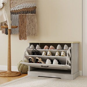 Shoe <b>Storage</b> Bench With 1 Flip Drawer Adjustable <b>Shelf</b> Small Shoe Cabinet For Entryway Hallway Bedroom Antique White - Product Image 4
