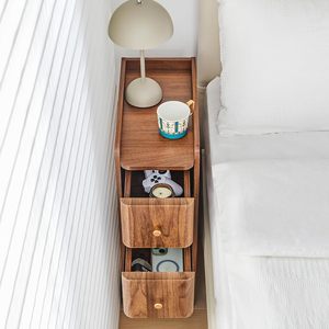 Set of 2 Narrow Wooden Nightstands, Slim 2-Drawer <strong>Bedside</strong> <strong>Tables</strong>, Mid Century Modern <strong>Skinny</strong> Side <strong>Tables</strong> for Bedroom Living Room - Product Image 3