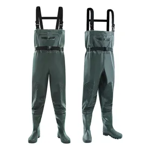 Hisea Neoprene Fishing Chest Waders for Men with Boots Cleated Bootfoot Waterproof Mens Womens Waders Fishing & Hunting Waders-Green and Brown, adult