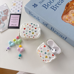 Funda para <span class=keywords><strong>AirPods</strong></span> 4 Pro 3 2 con diseño de corazón colorido y ondulado 3D estilo Ins, cubierta con llavero de cuentas pastel para Apple <span class=keywords><strong>AirPods</strong></span>, directo de fábrica - Product Image 3
