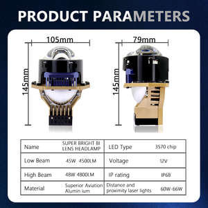 Lente de Proyector Bi-LED Súper Brillante de 45W, 3 Pulgadas, Luz Alta/Baja H4/H7, 12V, 4500lm, 6000K, Lámpara de Conducción Universal para Automóvil - Product Image 2