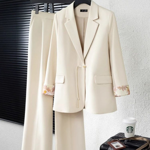Ensemble tailleur-<span class=keywords><strong>pantalon</strong></span> 2 pièces pour <span class=keywords><strong>femme</strong></span>, tailles asiatiques, style chinois, <span class=keywords><strong>pantalon</strong></span> large à nouer, tenue formelle coordonnée, Sehe Fashionbisou - Product Image 4