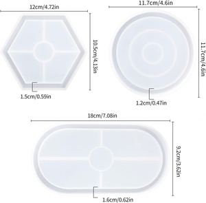 Moules en silicone DIY hexagonaux, ronds et ovales pour plâtre, gypse, béton, ciment, sous-verres et résine époxy, lot de 3, sac OPP - Product Image 2