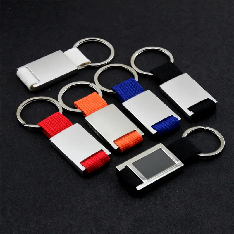 China Wholesale Custom Logo metal ribbon leather keychain light plate keychain personalized logo keychain for advertising