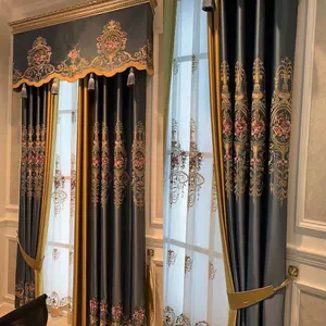 Fabricant de rideaux occultants de luxe personnalisés Rideau en polyester à patchs floraux de style royal européen Décoration de salon et de chambre à coucher