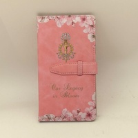 Couverture de carnet en cuir PU rose avec impression couleur personnalisée, organiseur de carnet avec logo personnalisé et poches pour cartes