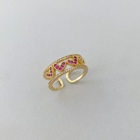 Petite bague en cuivre plaqué or avec zircone et diamant en forme de cœur, double couche, bague d'amour douce