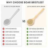 Brosse de bain à long manche en bois de lotus, poils de sanglier naturels, exfoliante pour le corps, utilisable à sec ou sous la douche, brosse de massage, logo personnalisé disponible