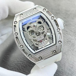 Nouvelle montre mécanique de luxe de haute qualité, étanche, mouvement automatique, design crâne serti de diamants, montre blanche - Product Image 2