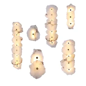 Lámpara de pared de dormitorio moderna hecha de latón de lujo minimalista de mármol personalizada luces Led nórdicas decoración moderna de interior