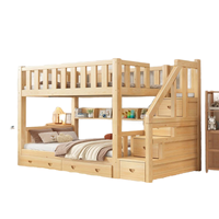 Lit superposé double en bois massif moderne pour enfants, réglable en hauteur, avec échelle et tiroirs de rangement