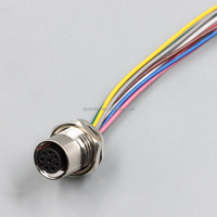 Connecteur de panneau femelle M12 8 broches étanche IP67 SCONDAR avec câble pré-câblé 24AWG, écrou de verrouillage, capteur industriel codé A