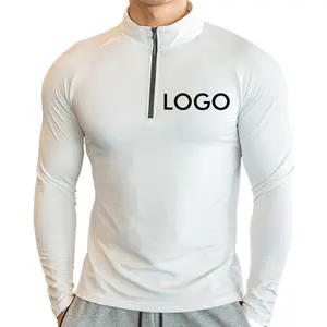 Nouveau design 2024 hommes à manches longues demi fermeture éclair chemises de sport Polyester séchage rapide vêtements de sport hauts T-shirts pour hommes