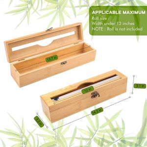 Coupeur d'emballage en plastique en bambou, feuille de bambou réutilisable et organisateur d'emballage en plastique avec coupeur coulissant - Product Image 2