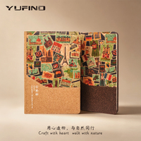 Cuaderno de Viaje Vintage con Estampado, Tapa Dura de Corcho Reciclado y Posos de Café, Personalizable con Logotipo, Tamaño A5