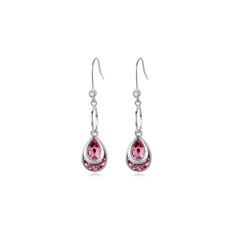 Drop Crystal Earring 925 Sterling Silver Pink Zircon Women Jewelry Custom Design Wedding Party Gift