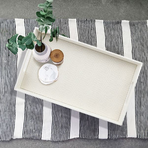 <span class=keywords><strong>Plateau</strong></span> de rangement rectangle blanc en similicuir avec poignée - Product Image 1