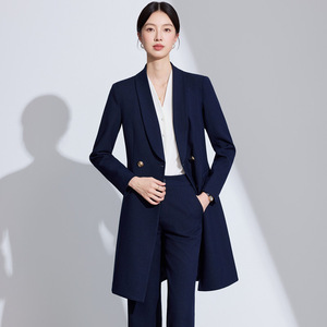 Women's Double Breasted <b>Wool</b> Blend Coat Red Navy Professional Workwear Office Outfit Medium Thickness Anti Wrinkle Solid Color - Product Image 4